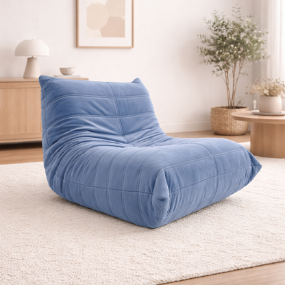 Sofá comprimido Oruga - sofá en caja ergonómico azul en salón moderno para pisos pequeños